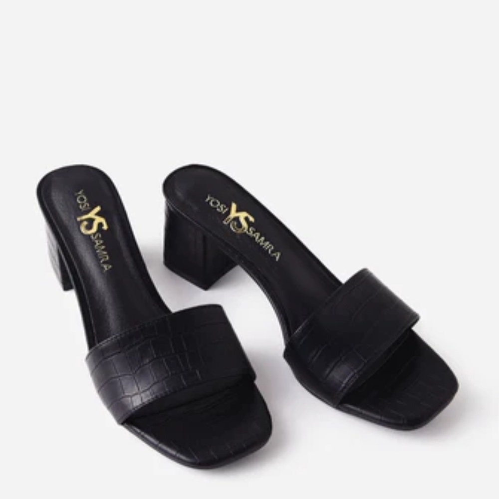 Yosi Samra Croc- Embossed Black Women's Slide Heel Sandals New Sz.9